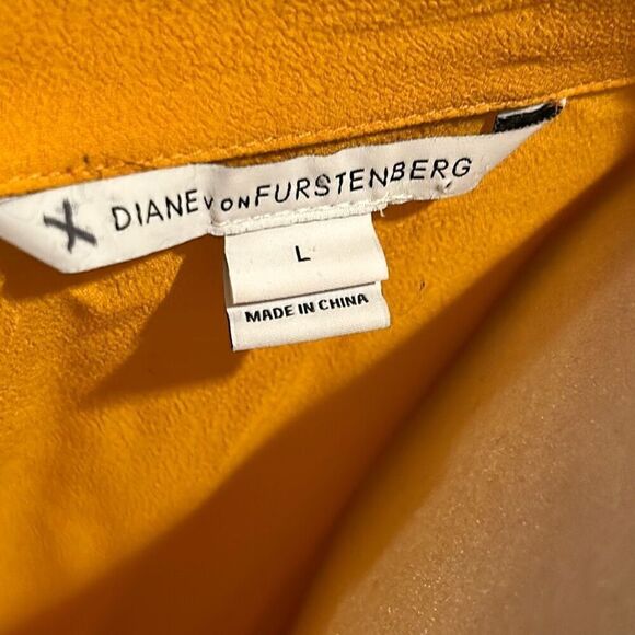 Diane Von Furstenberg L Roll Tab Sleeve Button Up Blouse Mustard Yellow Office - Picture 6 of 11